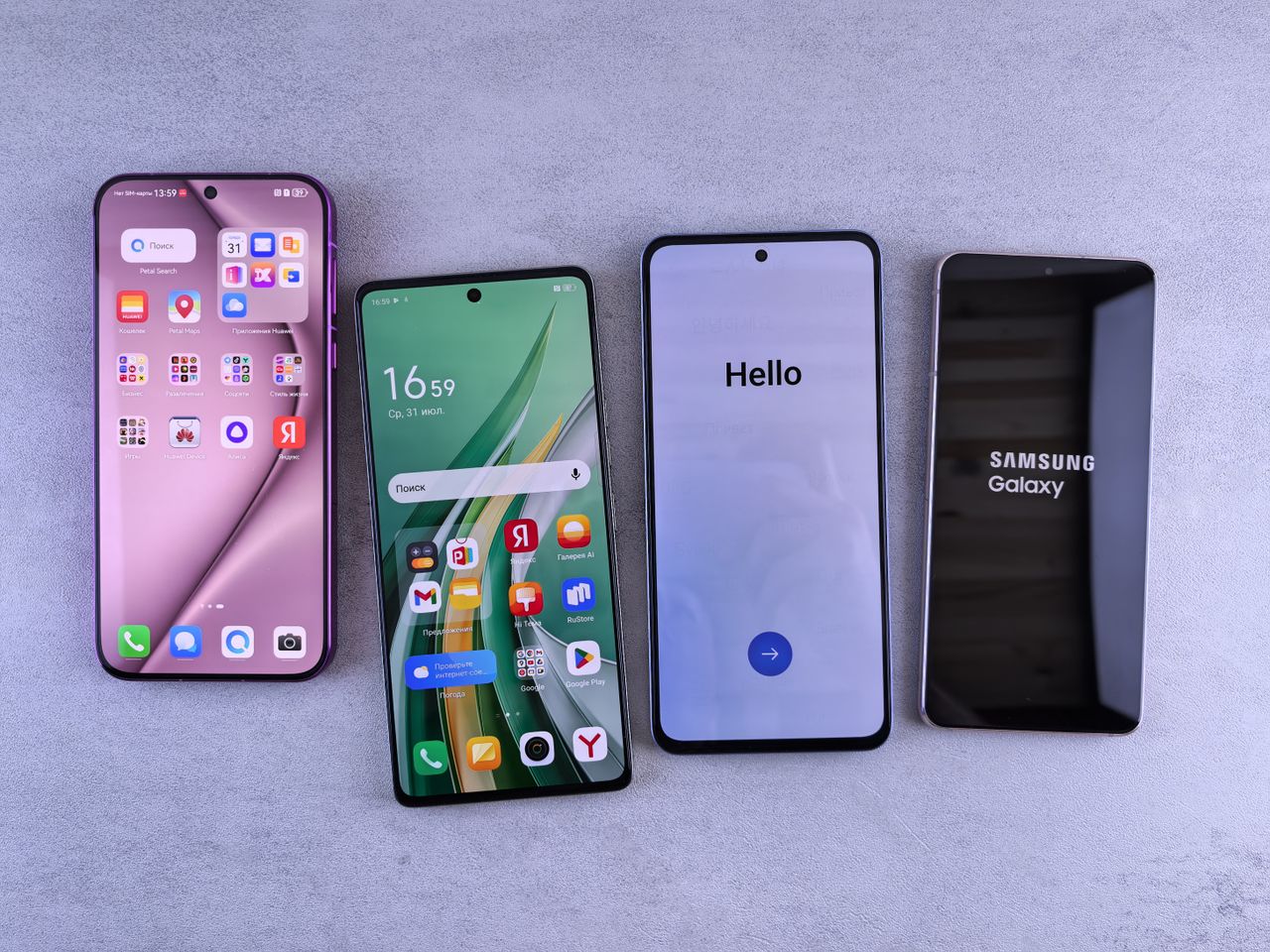 Crafting Captivating Headlines: Your awesome post title goes here Four modern smartphones showcasing home screens, applications, and startup logos on a sleek surface.